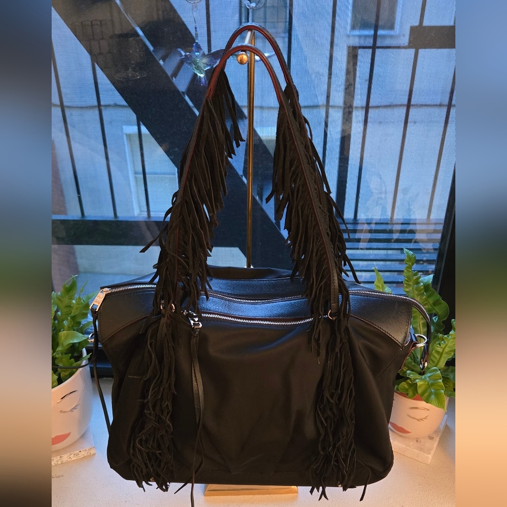 MZ Wallace Black Tote With Black Suede Fringe